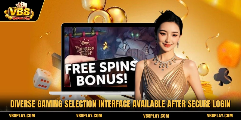 Diverse gaming selection interface available after secure login